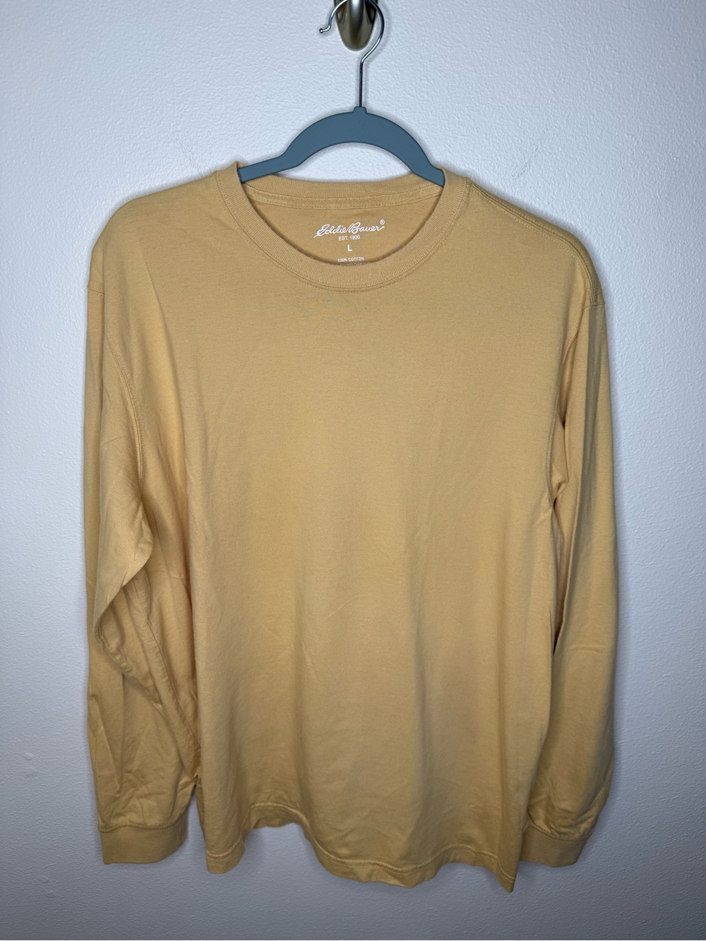 Vintage Eddie Bauer Men’s L Long Sleeve T Shirt Mustard Yellow 100% Cotton